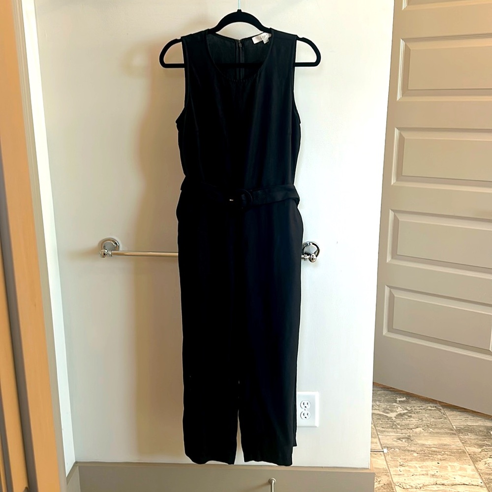 LOFT Linen Blend Belted Sleeveless Jumpsuit 8P